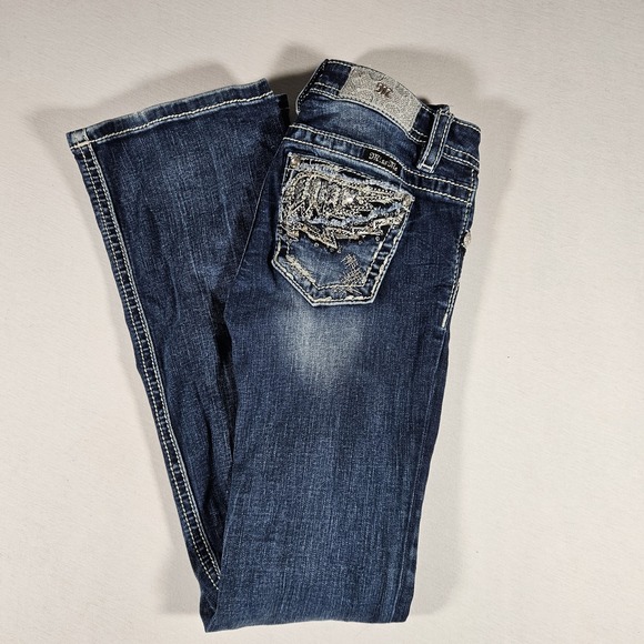 Miss Me Denim - Miss Me Jeans Womens Size 14 Boot Cut  Embroidered Pocket Medium Wash